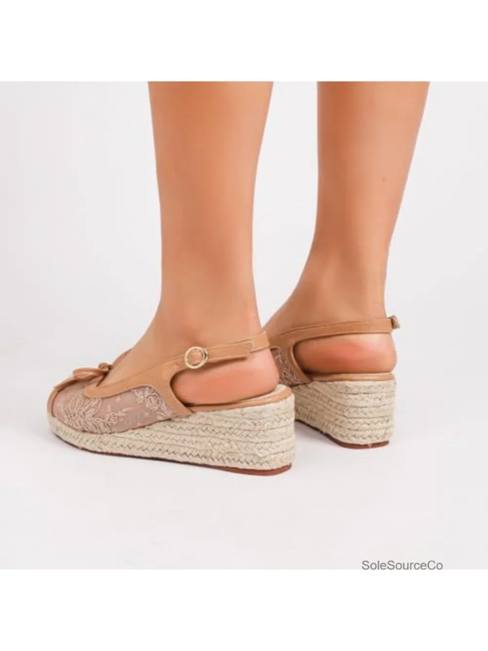 Lace Wedges Heels Espadrille Platform Slingback Sandals Open Toe Buckle Strap